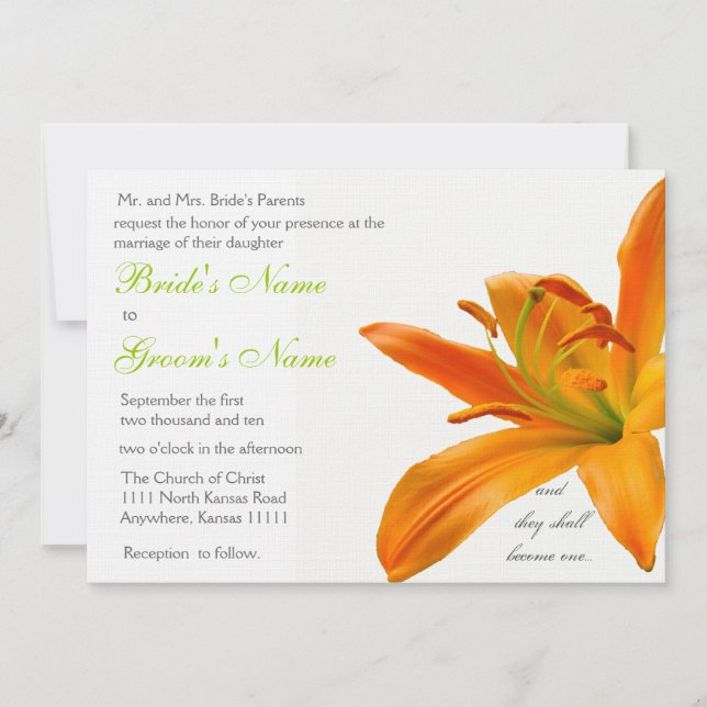 Invitation Mariage au lys orange (Devant)