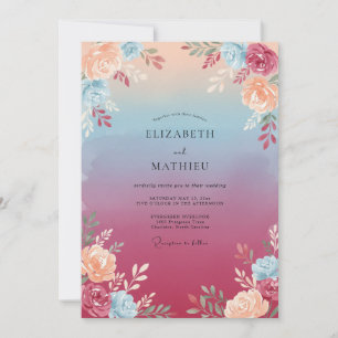 Invitation Mariage au Magnolia Pêche Ranunculus Eucalyptus As