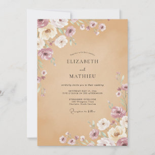 Invitation Mariage au miel, prune, renoncule et eucalyptus