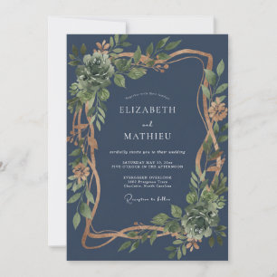 Invitation Mariage au milieu de la nuit au cuivre et eucalypt
