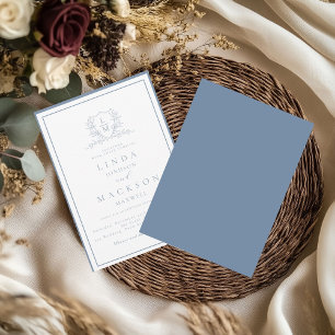 Invitation Mariage au monogramme de blason botanique bleu pou