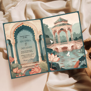 Invitation Mariage au palais indien rustique avec un étang de