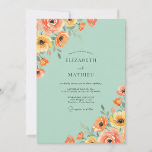 Invitation Mariage au pavot abricot menthe