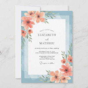 Invitation Mariage au pavot corail ciel