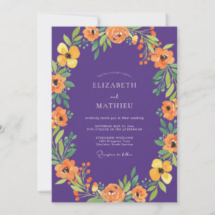 Invitation Mariage au pavot orange violet botanique