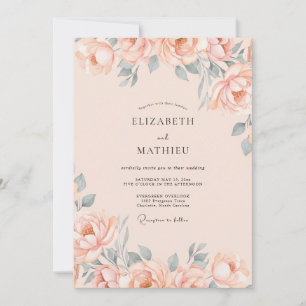 Invitation Mariage au Pétal de Pêche Douce Ardoise