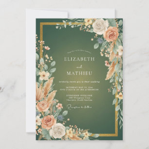 Invitation Mariage au pétale d'abricot émeraude