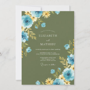 Invitation Mariage au pétale de bleuet olivâtre