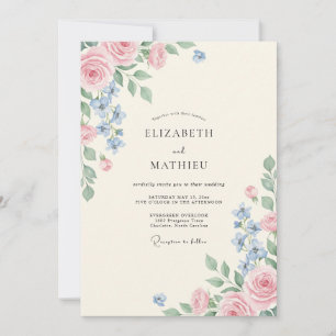 Invitation Mariage au pétale de blush bleuet