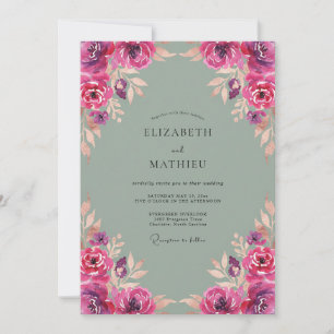 Invitation Mariage au pétale de prune magenta