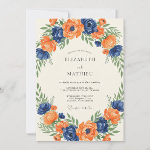 Invitation Mariage au pétale de tangerine cobalt