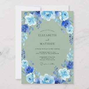 Invitation Mariage au pétale d'olive cobalt
