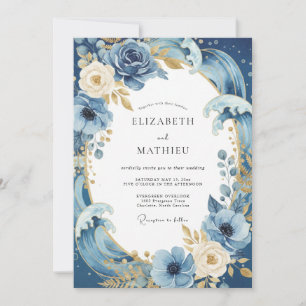 Invitation Mariage au pétale d'or cobalt