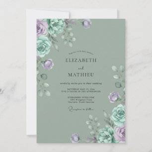 Invitation Mariage au pétale mauve céladon
