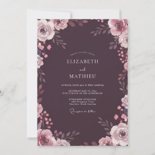 Invitation Mariage au pétale mauve prune