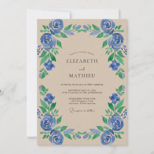 Invitation Mariage au Pétales de Cobalt Azur