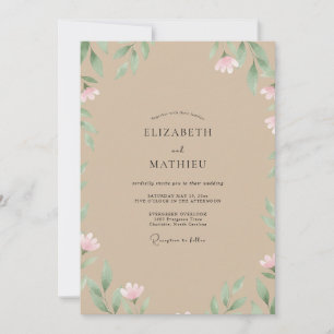 Invitation Mariage au Pétales de Menthe Taupe au Clair de Lun