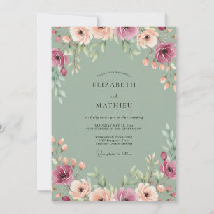 Invitation Mariage au Pétales de Pêche Céladon