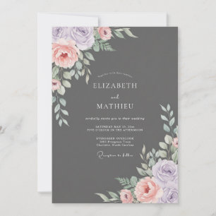 Invitation Mariage au pivoine divine Charbon