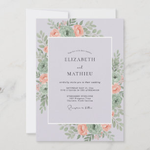 Invitation Mariage au pivoine lilas corail atténué