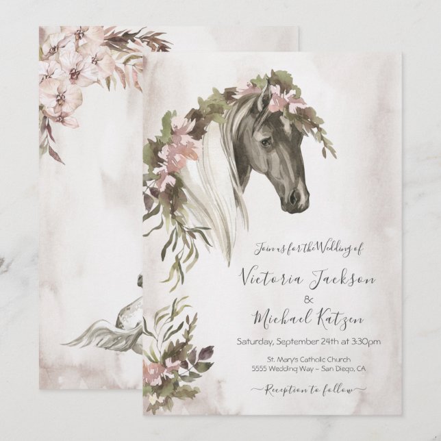 Invitation Mariage au Ranch Floral Horse (Devant / Derrière)