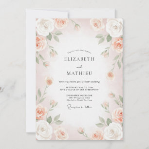 Invitation Mariage au Ranunculus Abricot et Eucalyptus Rose