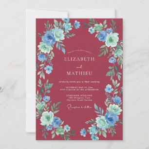 Invitation Mariage au Ranunculus Cerulean Eucalyptus bordeaux