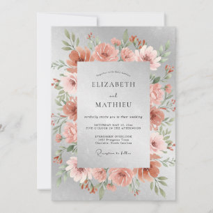 Invitation Mariage au Ranunculus Corail Argenté et Eucalyptus