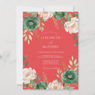 Invitation Mariage au Ranunculus Corail avec Feuillage d'Euca