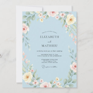 Invitation Mariage au Ranunculus Crème et Eucalyptus Bleuet
