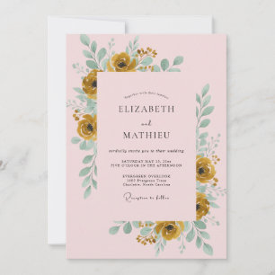 Invitation Mariage au Ranunculus Doré et Eucalyptus Rose