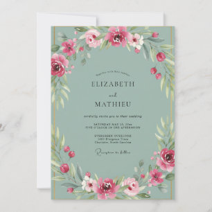 Invitation Mariage au Ranunculus et Eucalyptus Aqua Poussiére