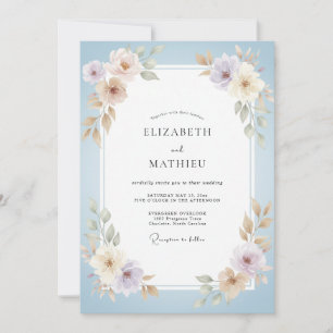 Invitation Mariage au Ranunculus et Eucalyptus Bleu Poudre et