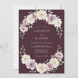 Invitation Mariage au Ranunculus et Eucalyptus Crème Prune