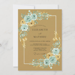 Invitation Mariage au Ranunculus Eucalyptus Aqua Doré