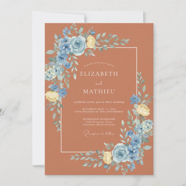 Invitation Mariage au Ranunculus Eucalyptus Azur Cuivre (Devant)