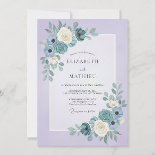 Invitation Mariage au Ranunculus Eucalyptus Bleu Vert Lilas