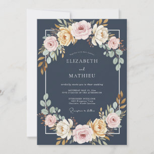 Invitation Mariage au Ranunculus Eucalyptus Crème Charbon