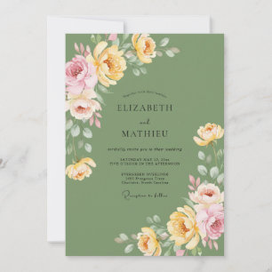 Invitation Mariage au Ranunculus Eucalyptus Doré Olive