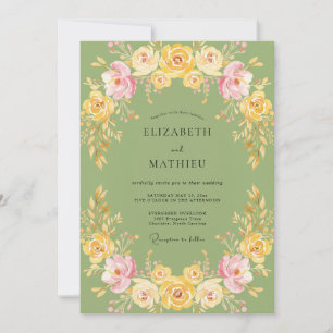 Invitation Mariage au Ranunculus Eucalyptus Jaune Olive