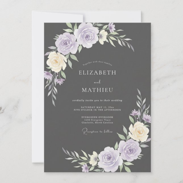 Invitation Mariage au Ranunculus Eucalyptus Lavande au Charbo (Devant)