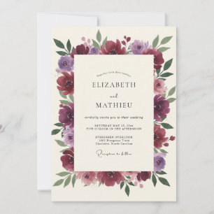 Invitation Mariage au Ranunculus Eucalyptus Mauve Plum