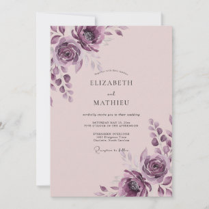Invitation Mariage au Ranunculus Eucalyptus Mauve Vintage Pru