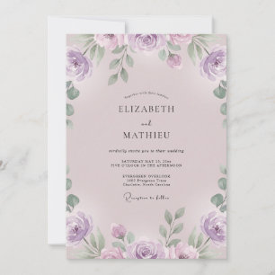 Invitation Mariage au Ranunculus Eucalyptus Mauve Violet