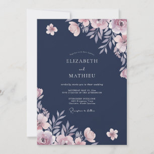 Invitation Mariage au Ranunculus Eucalyptus Navy