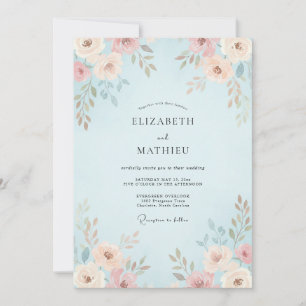 Invitation Mariage au Ranunculus Eucalyptus Pêche Ciel