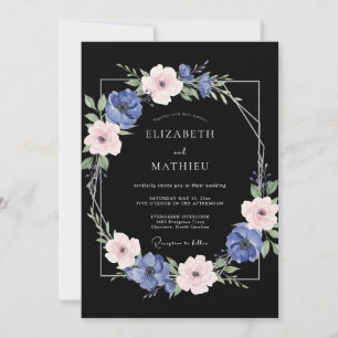 Invitation Mariage au Ranunculus Eucalyptus Periwinkle Noir