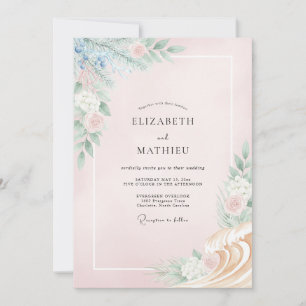 Invitation Mariage au Ranunculus Eucalyptus Pervenche Rosé
