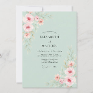 Invitation Mariage au Ranunculus Eucalyptus Rose et Mousse de