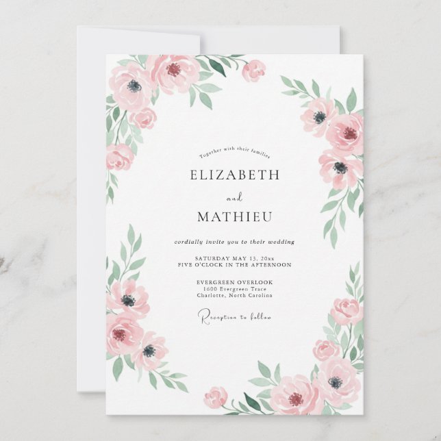 Invitation Mariage au Ranunculus Eucalyptus Rose Pâle (Devant)